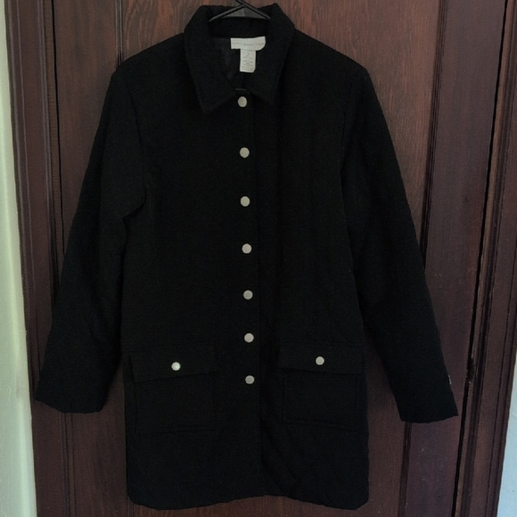 Susan Graver Style Quilted Long Lined Classic Black Button Front Jacket Size Sm - Picture 1 of 5